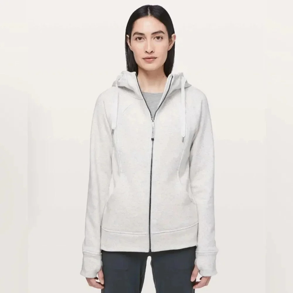 Lululemon sz 6 Scuba Hoodie Plush Heathered White / White great pre owned cond - Picture 1 of 14